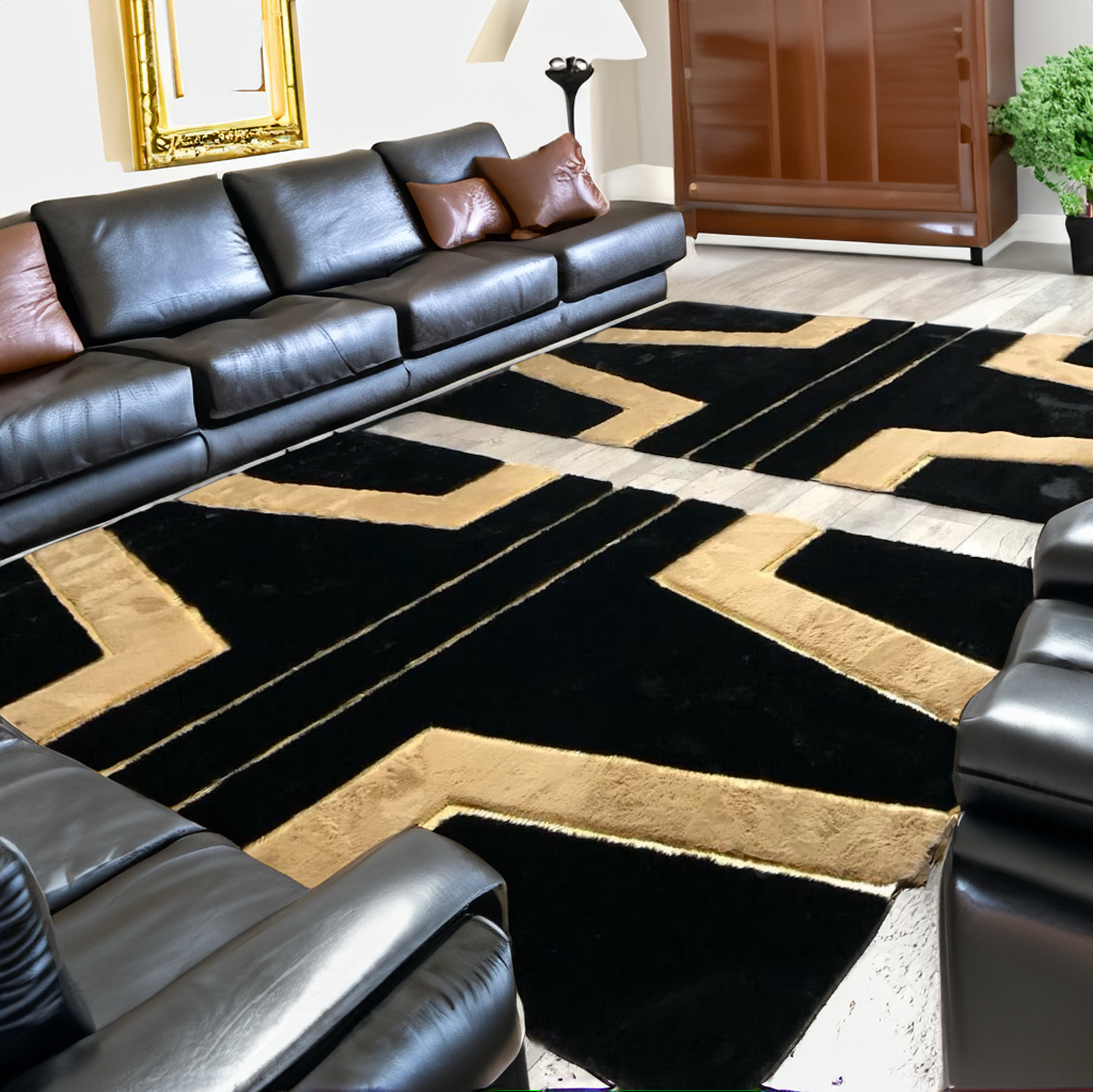 Back faux leather, plush Fur Living Room Rug