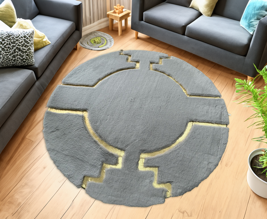 Round Plush Gray Rug