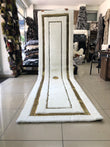 Corridor Faux Fur Fluffy Plush White Gold Designer Hallway Rug