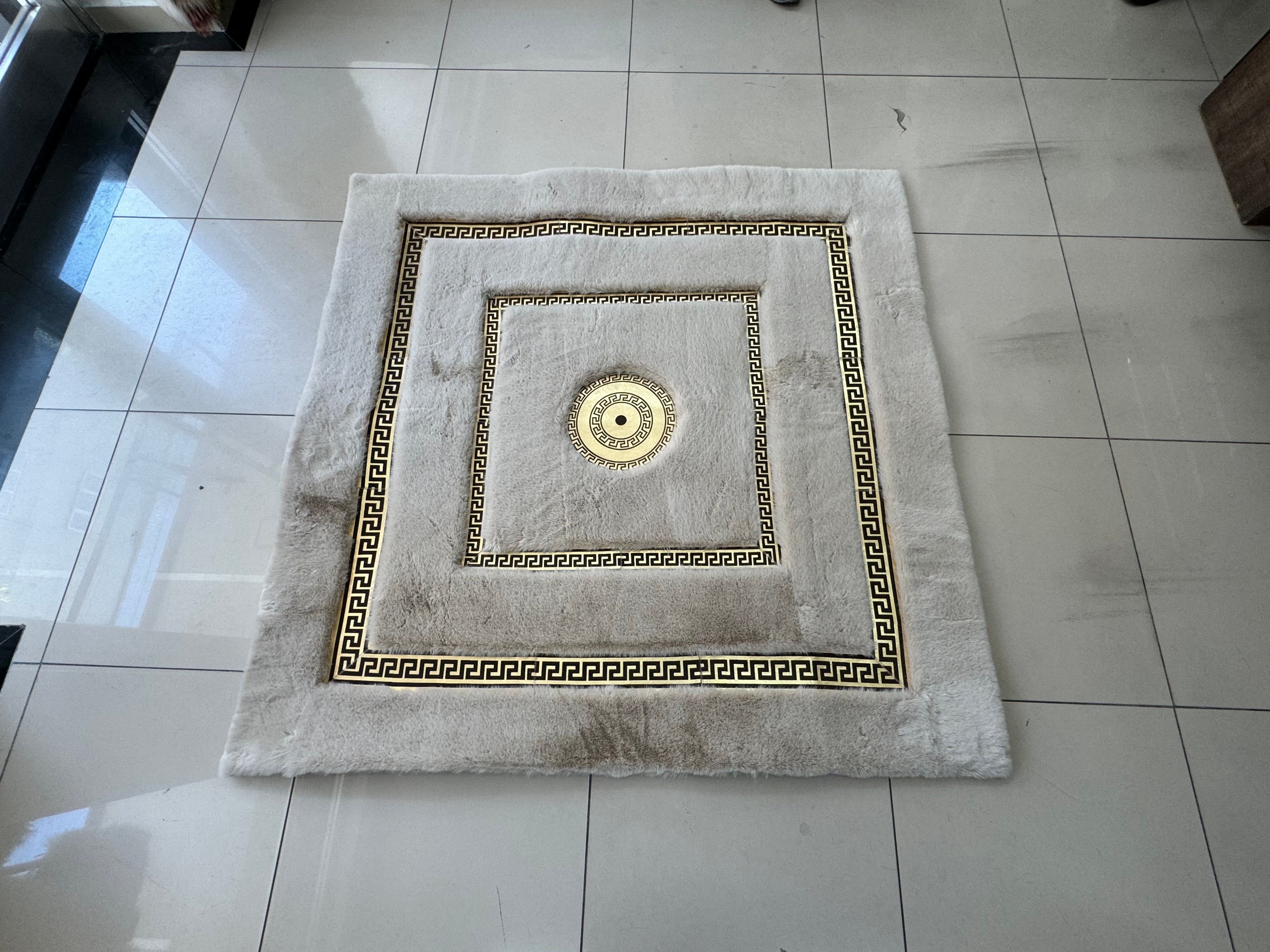 Beige Square Luxury Plush Rug