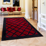 Geometric Plush Area Red -Black Gold Faux Fur Rug