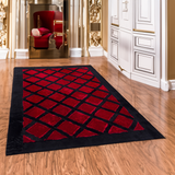 Geometric Plush Area Red -Black Gold Faux Fur Rug