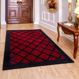 Geometric Plush Area Red -Black Gold Faux Fur Rug