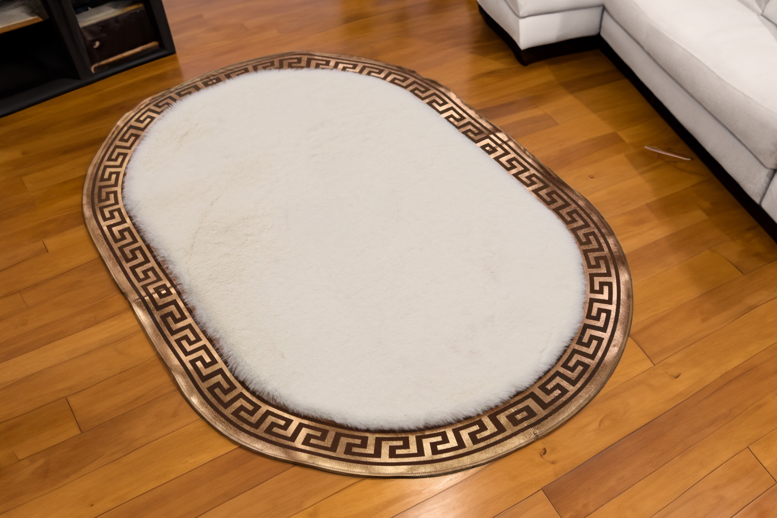 Oval Luxury White Plush Rug