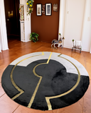 Round Plush Black Gray Gold Rug