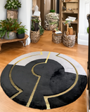 Round Plush Black Gray Gold Rug