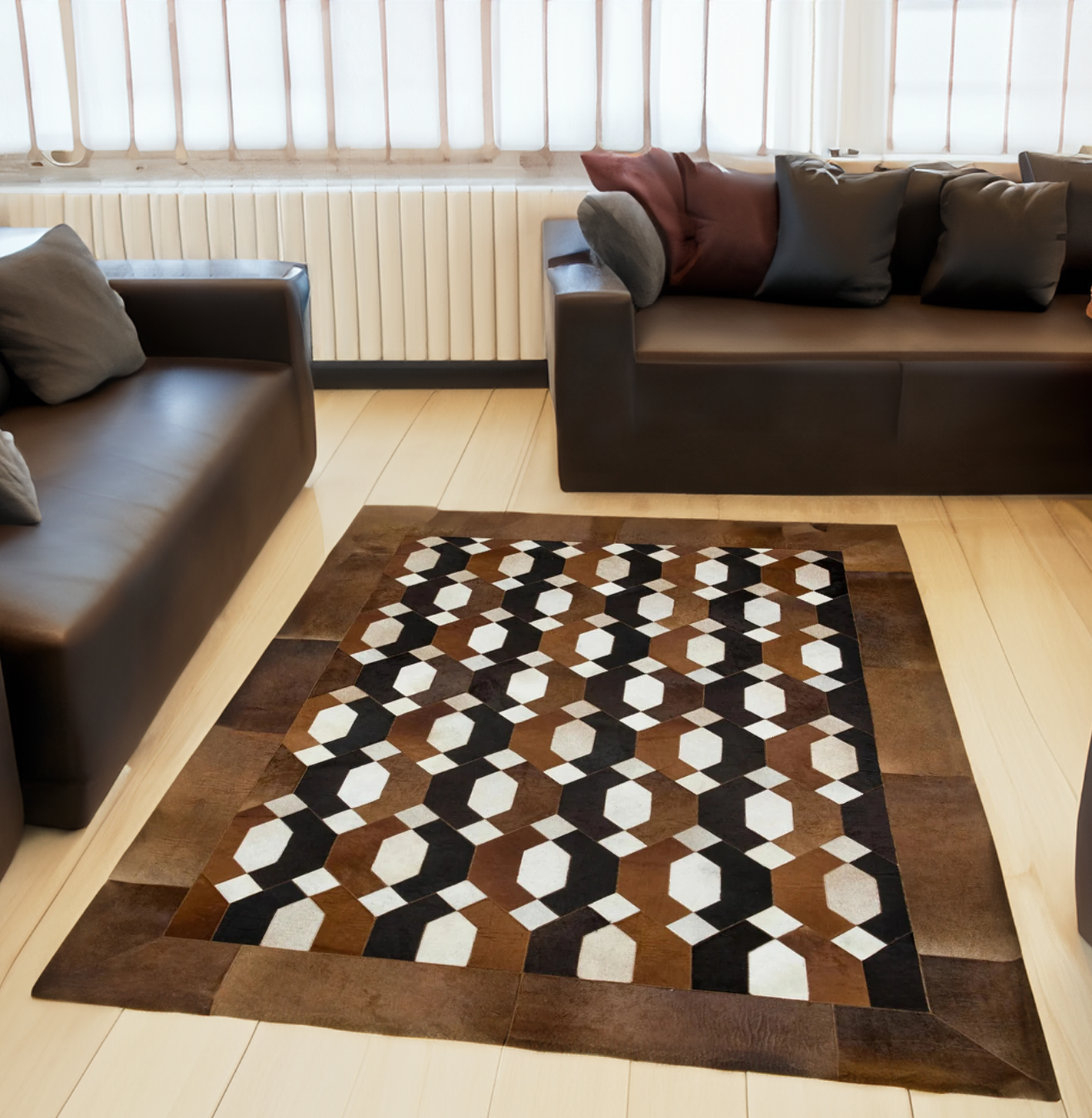 Patchwork Brown Real Cowhide Rug