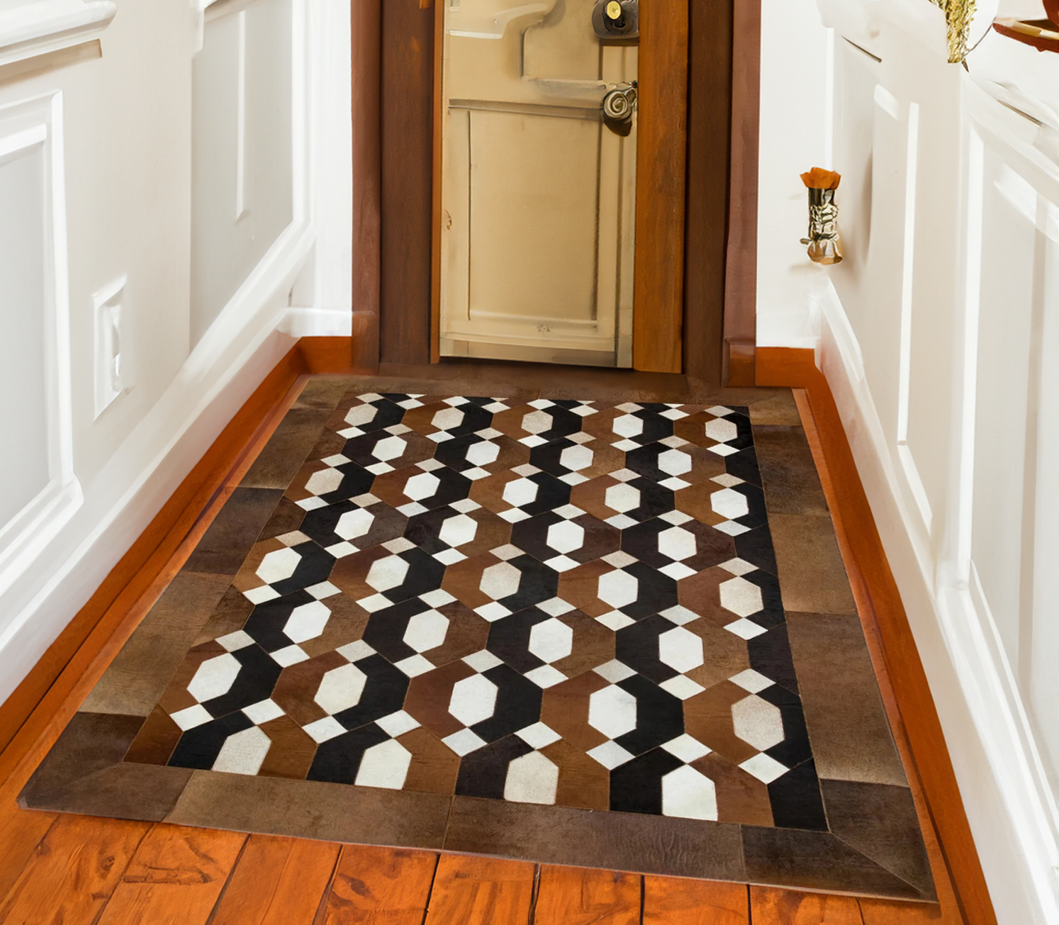 Patchwork Brown Real Cowhide Rug