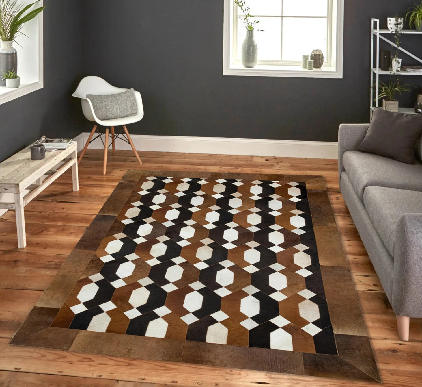 Patchwork Brown Real Cowhide Rug