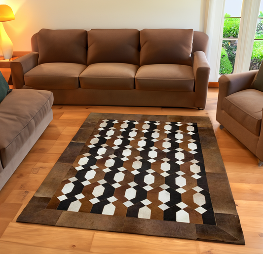 Patchwork Brown Real Cowhide Rug