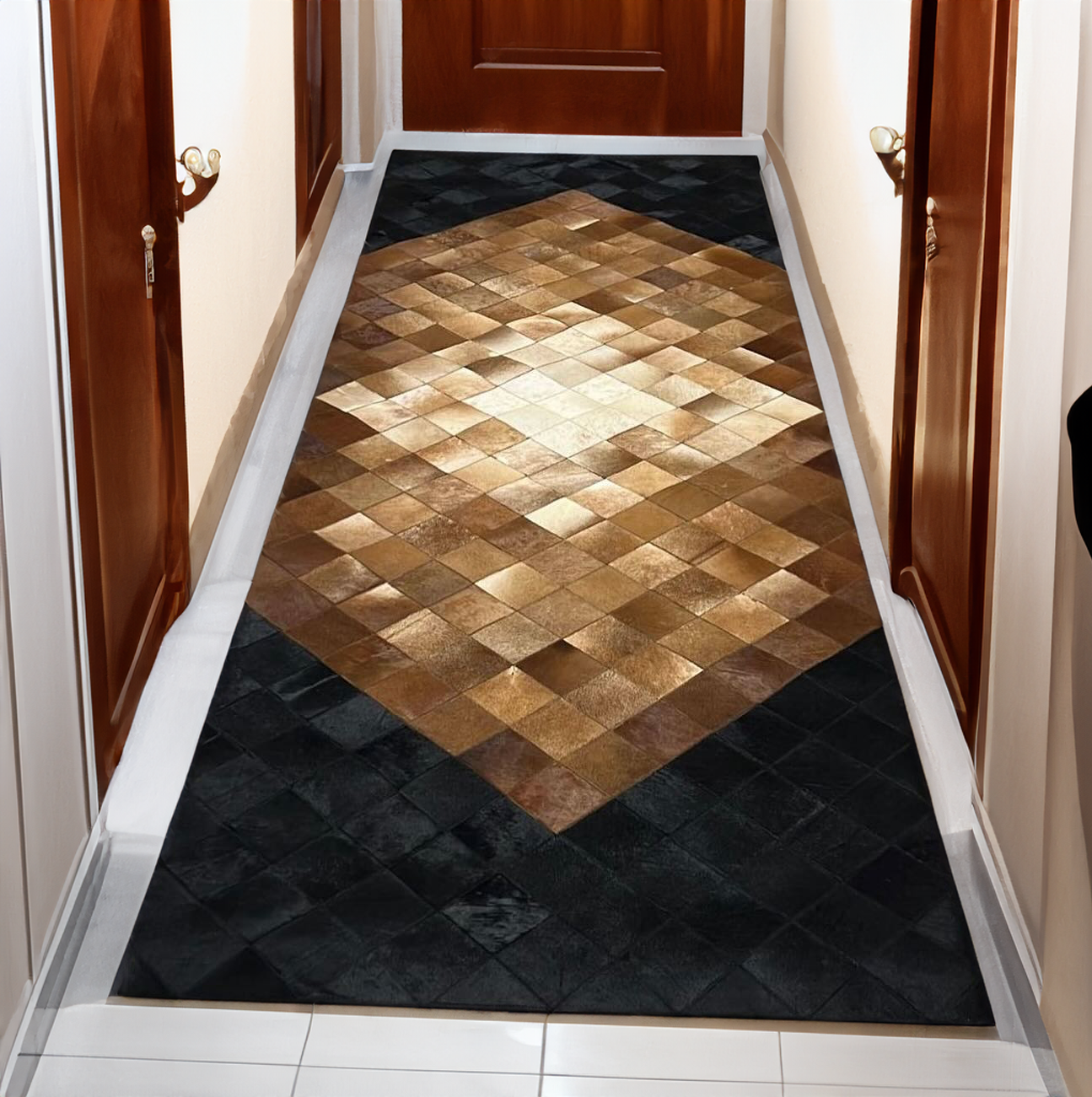 Black-Brown Genuine Cowhide Hallway Rug