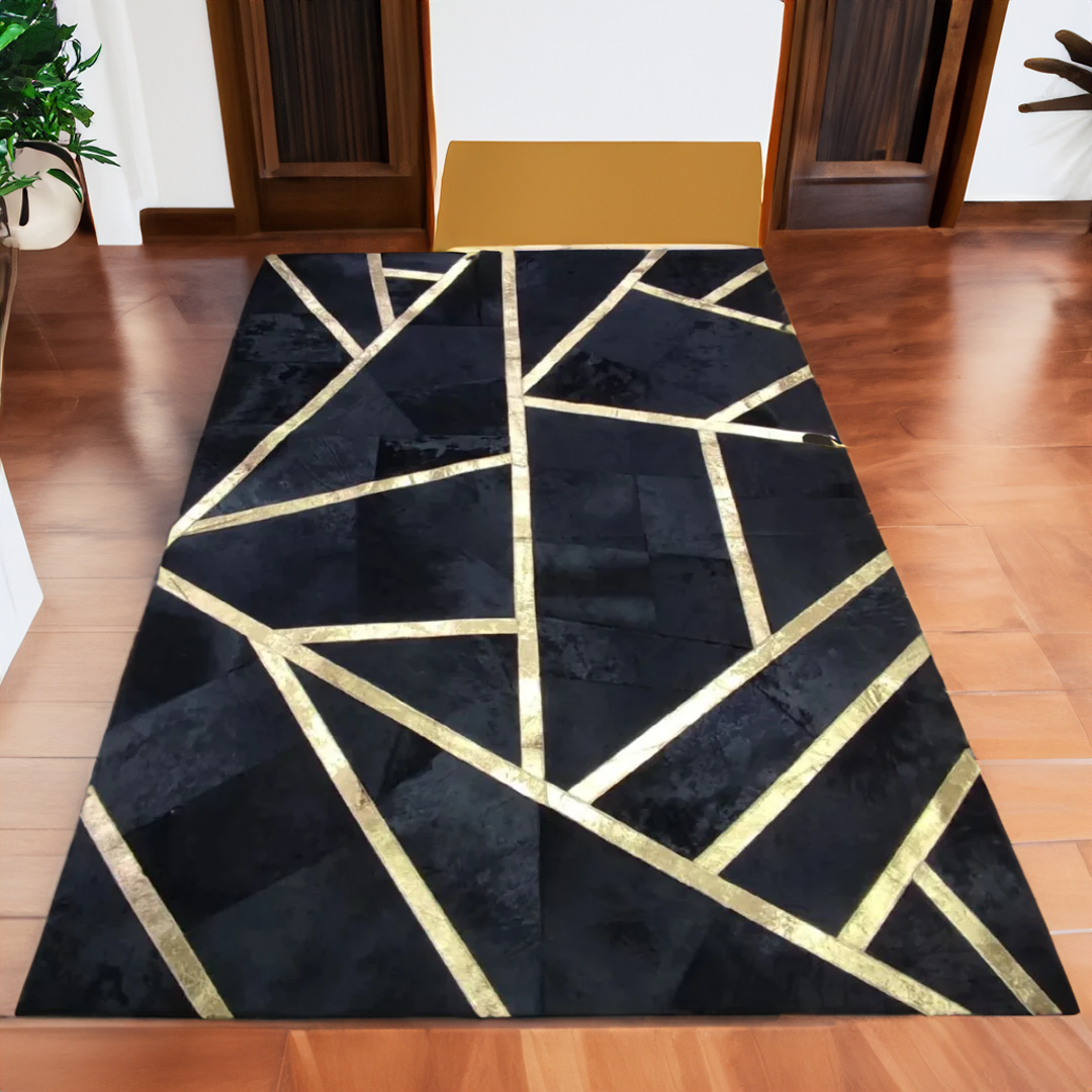 Black Gold Genuine Cowhide Square Rugs