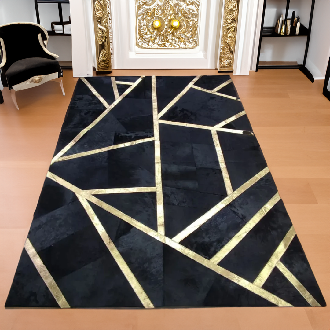 Black Gold Genuine Cowhide Square Rugs