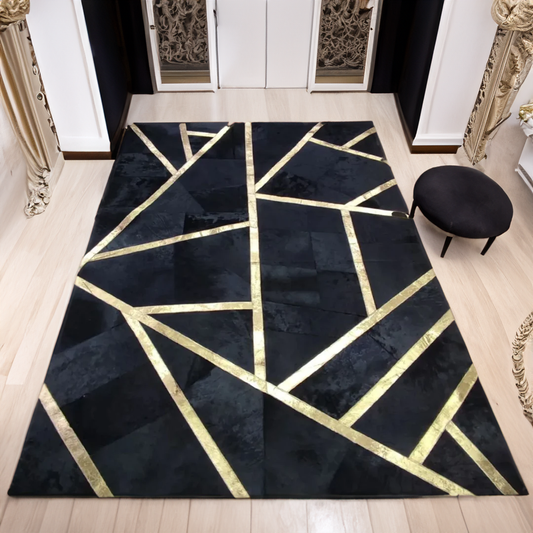 Black Gold Genuine Cowhide Square Rugs