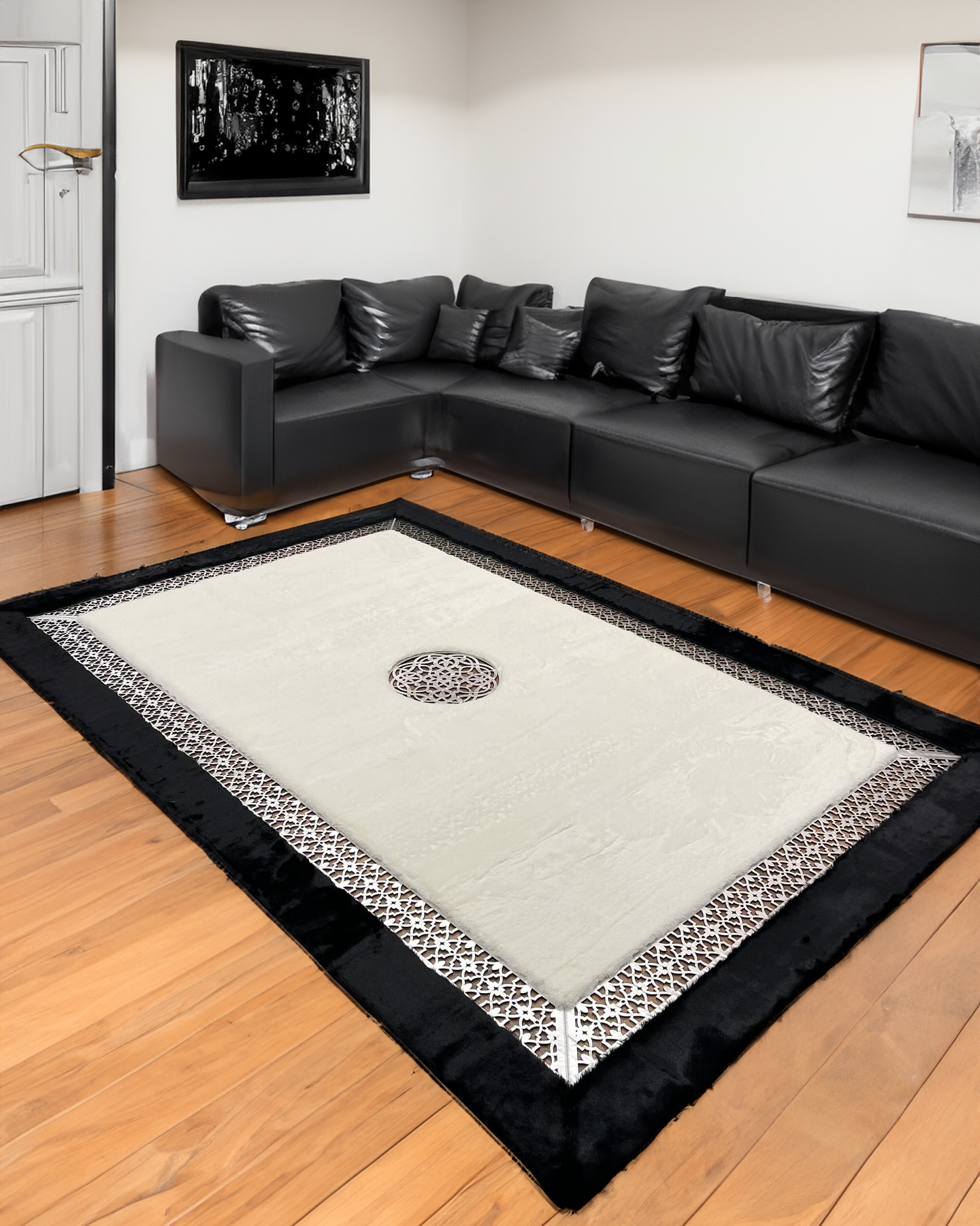 Black White Silver Home Decor Plush Rug