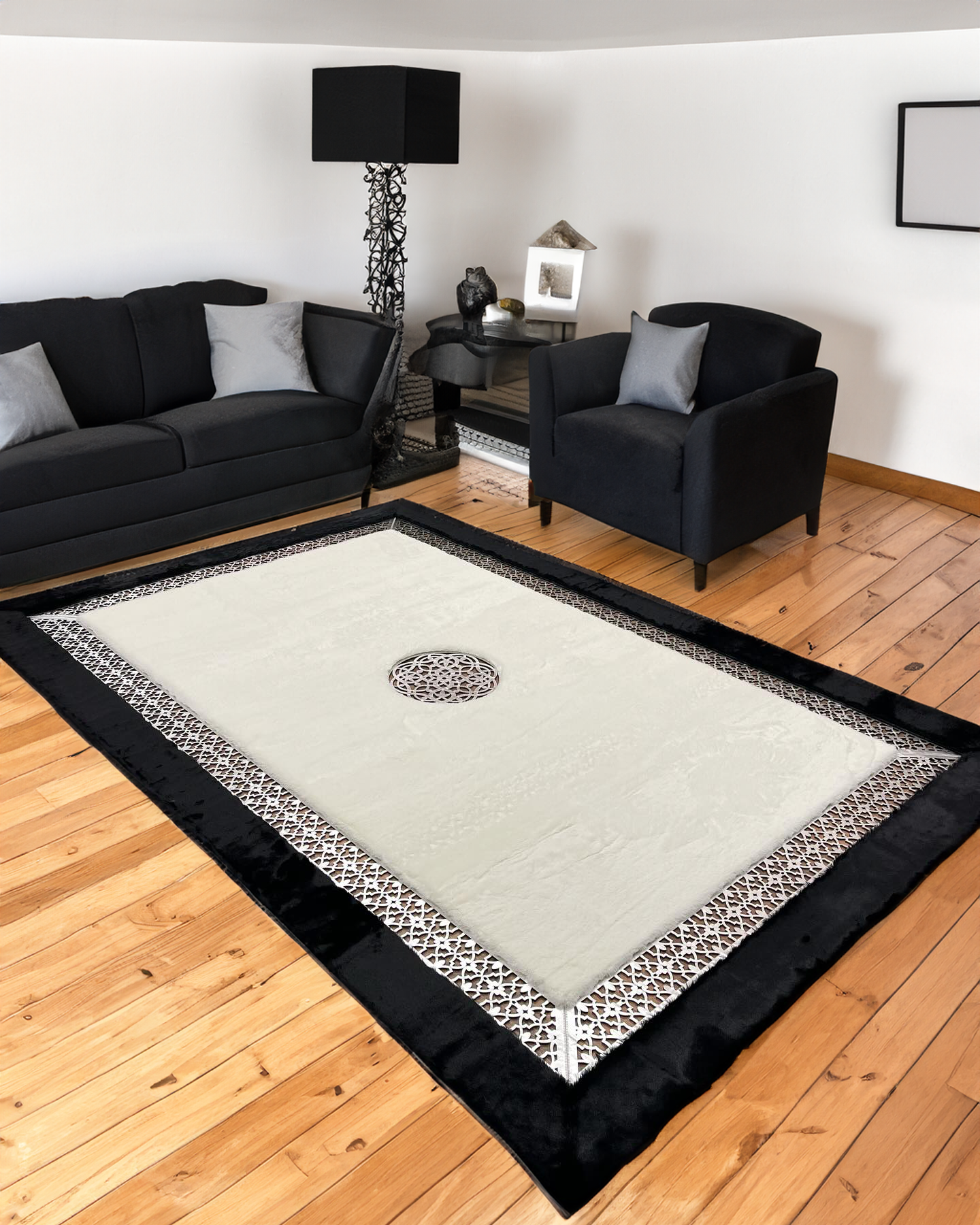 Black White Silver Home Decor Plush Rug