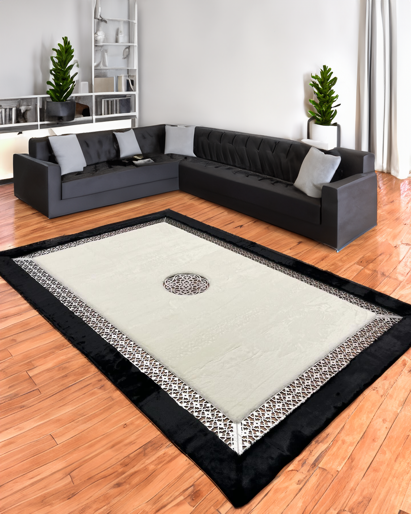 Black White Silver Home Decor Plush Rug