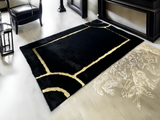 Luxury Black Gold Bedroom Plush Rug