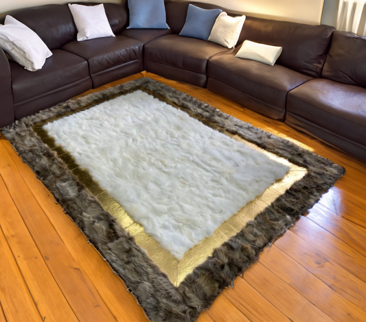 Brown White Gold Fluffy Natural Sheepskin Rug