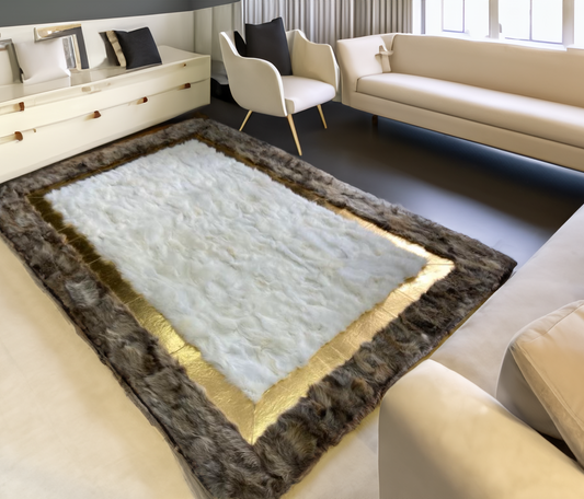 Brown White Gold Fluffy Natural Sheepskin Rug