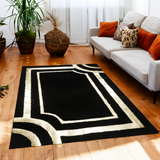 Black Gold Living Room Plush Soft Rug