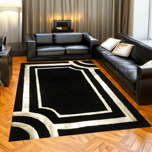 Black Gold Living Room Plush Soft Rug