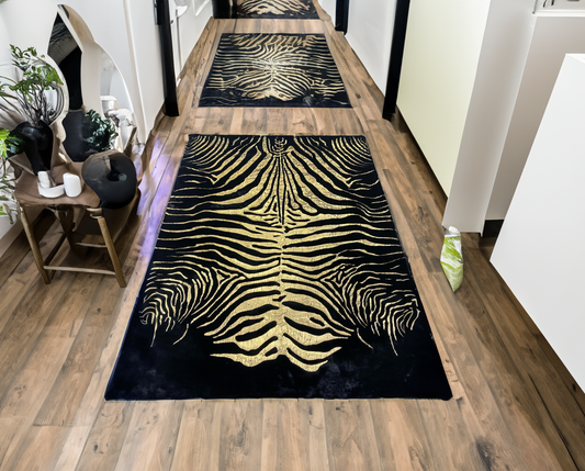 Luxury Black Gold Bedroom Plush Rug with Zebra pattern