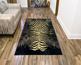 Luxury Black Gold Bedroom Plush Rug with Zebra pattern