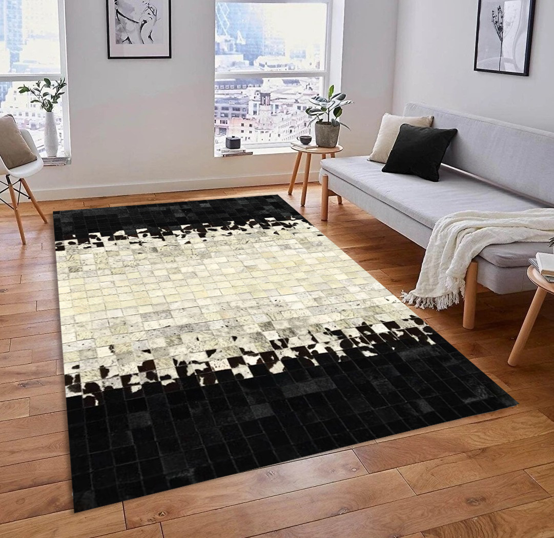 Geometric Patchwork Real Cowhide Rug