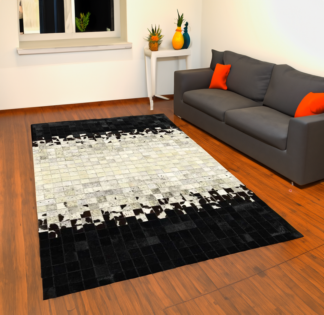 Geometric Patchwork Real Cowhide Rug