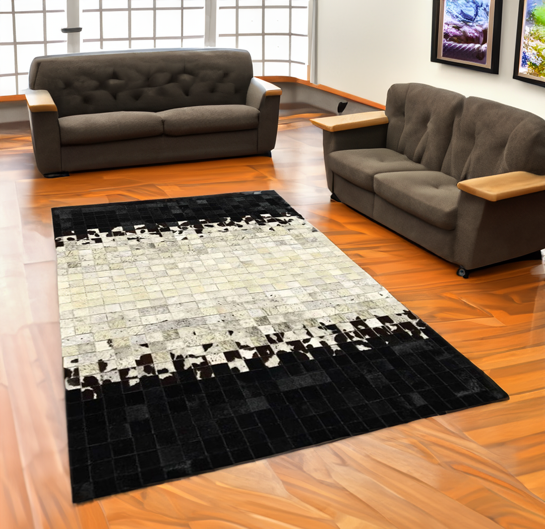 Geometric Patchwork Real Cowhide Rug