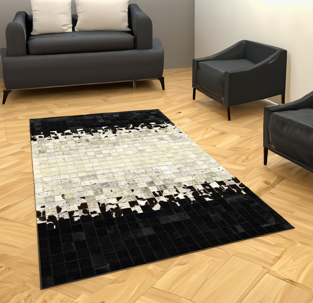 Geometric Patchwork Real Cowhide Rug