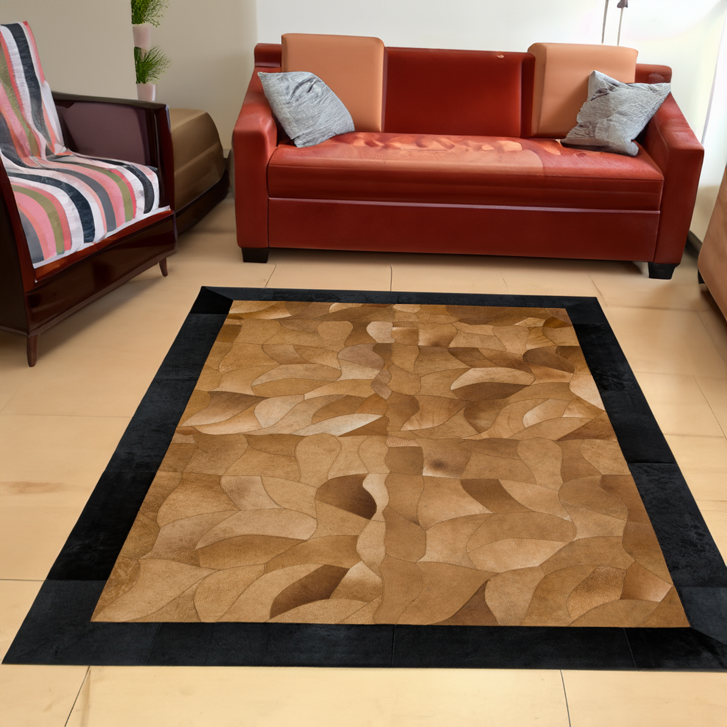 Black Brown cowhide Area Rug