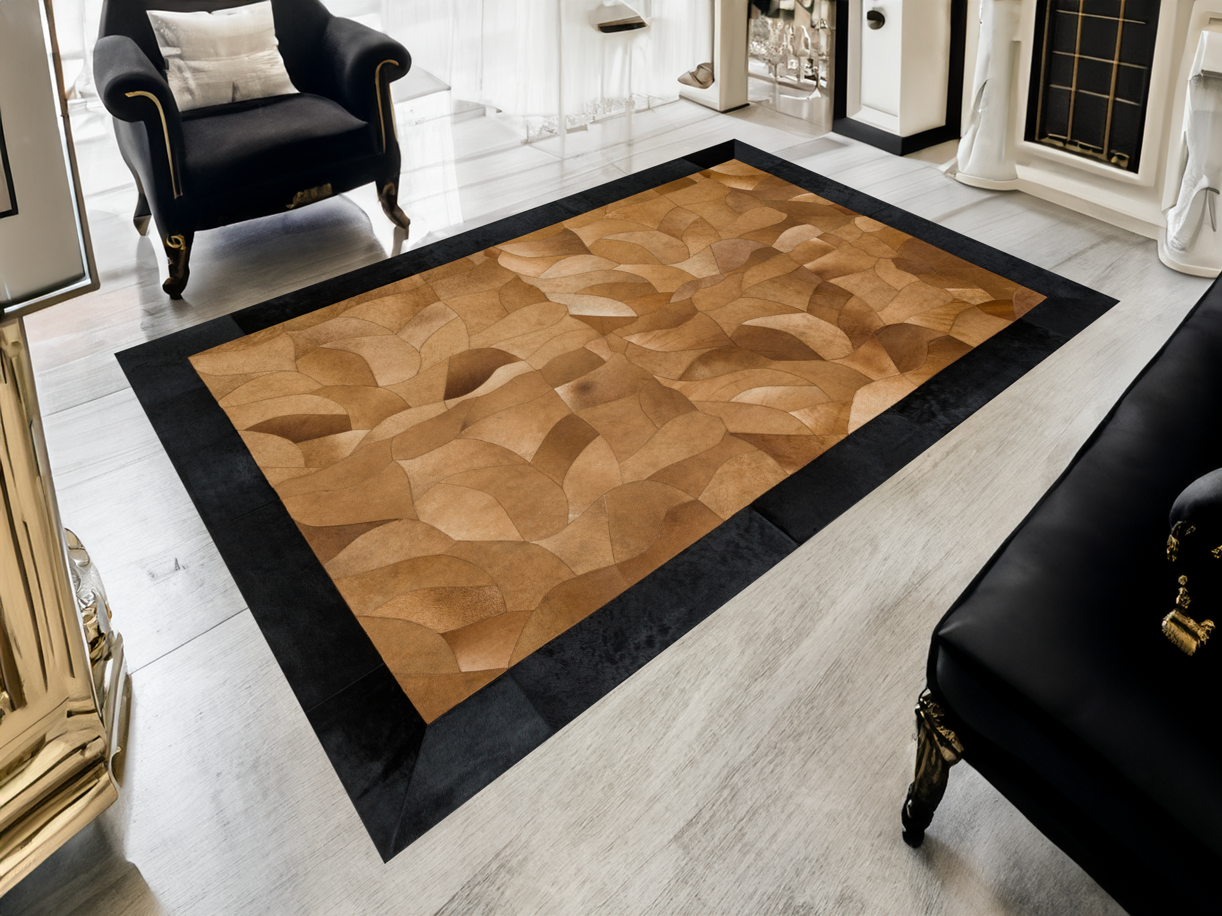 Black Brown cowhide Area Rug