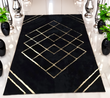 Black-Gold Geometric Plush Rug