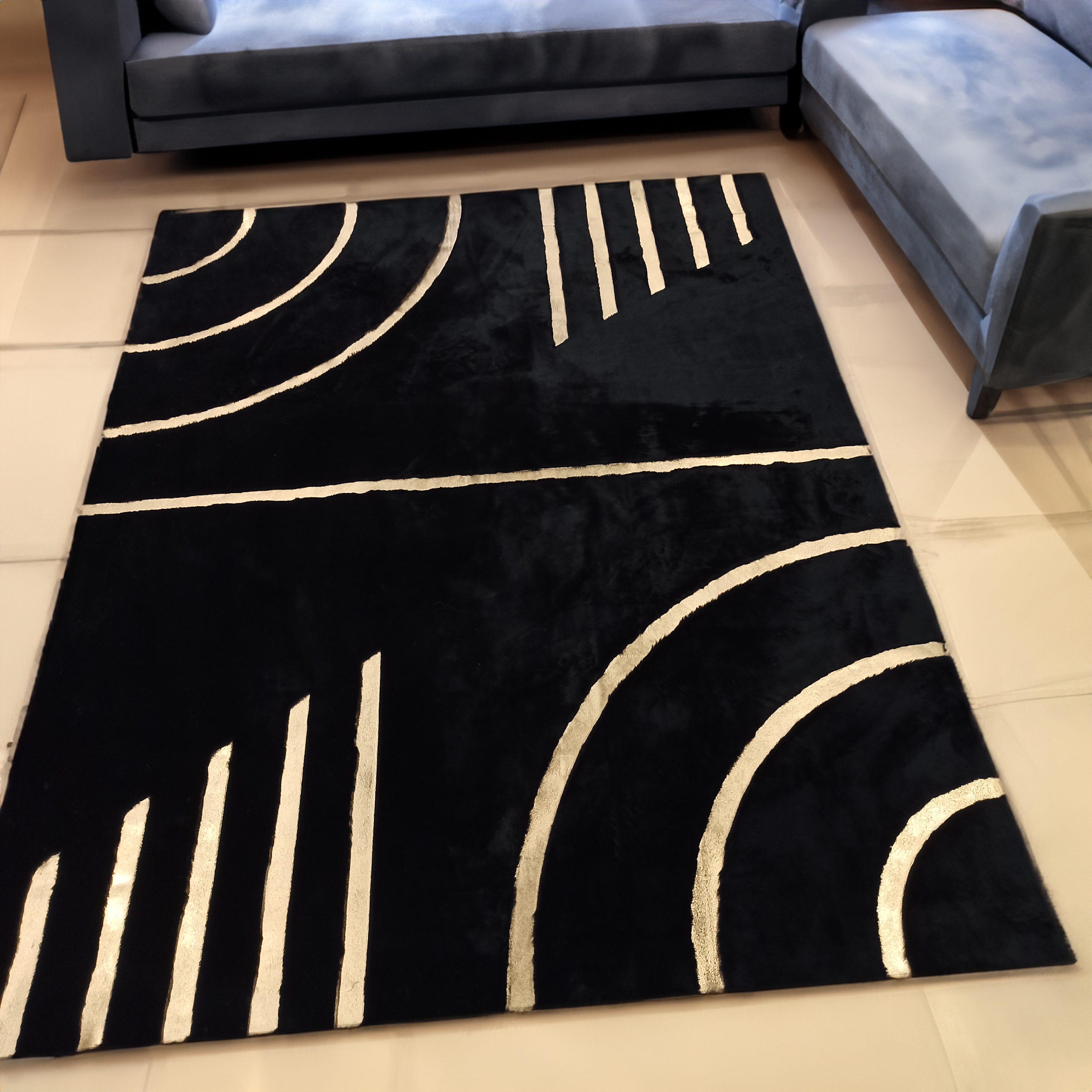 Luxury Black Gold Area Plush Soft Rug