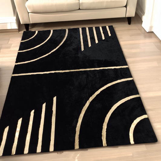 Luxury Black Gold Area Plush Soft Rug