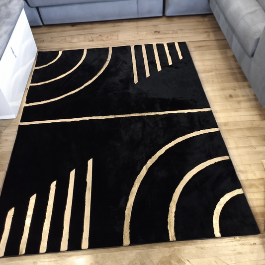 Luxury Black Gold Area Plush Soft Rug