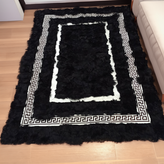 Black Silver Soft Real Sheepskin Rug