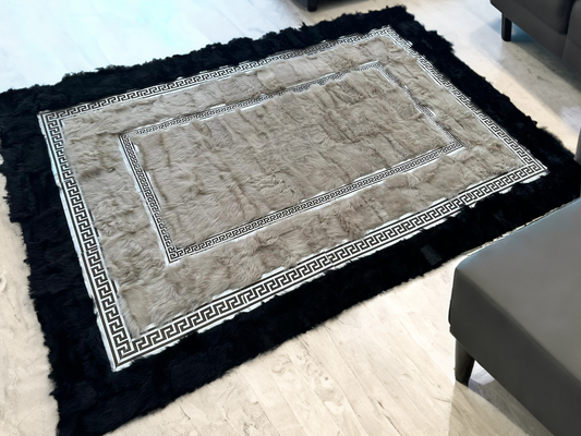 Black Silver Luxury Soft Sheepskin Rug