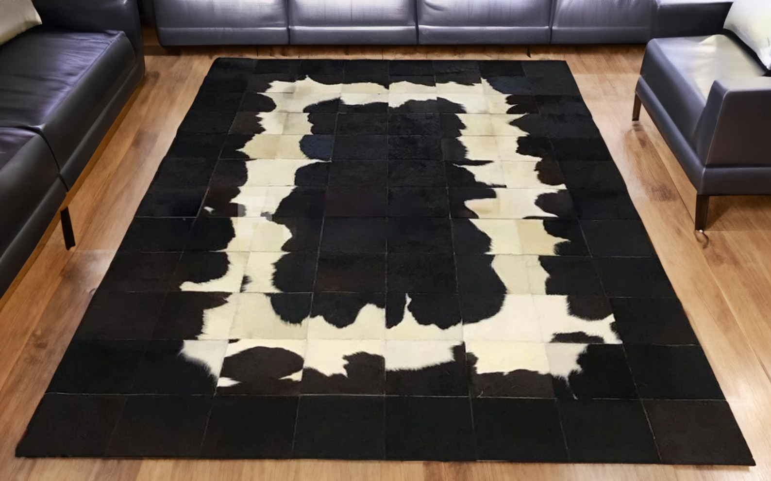 Patchwork Black Cowhide Area Rug