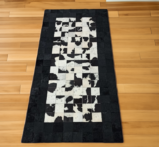 Genuine Black-White Cowhide Hallway Rug