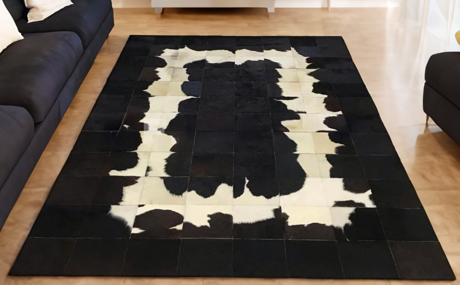 Patchwork Black Cowhide Area Rug