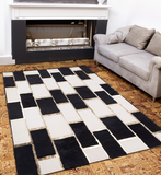 Luxury Black White Gold Living Room Plush Rug