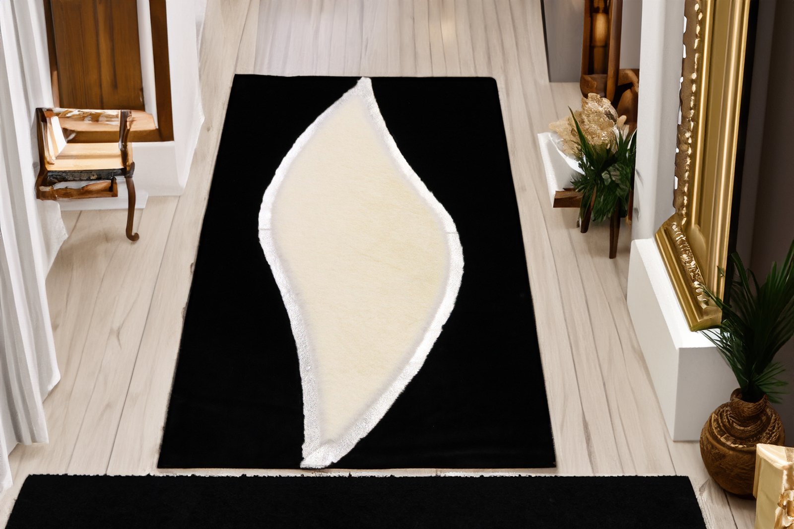 Plush White Black Soft Area Rug