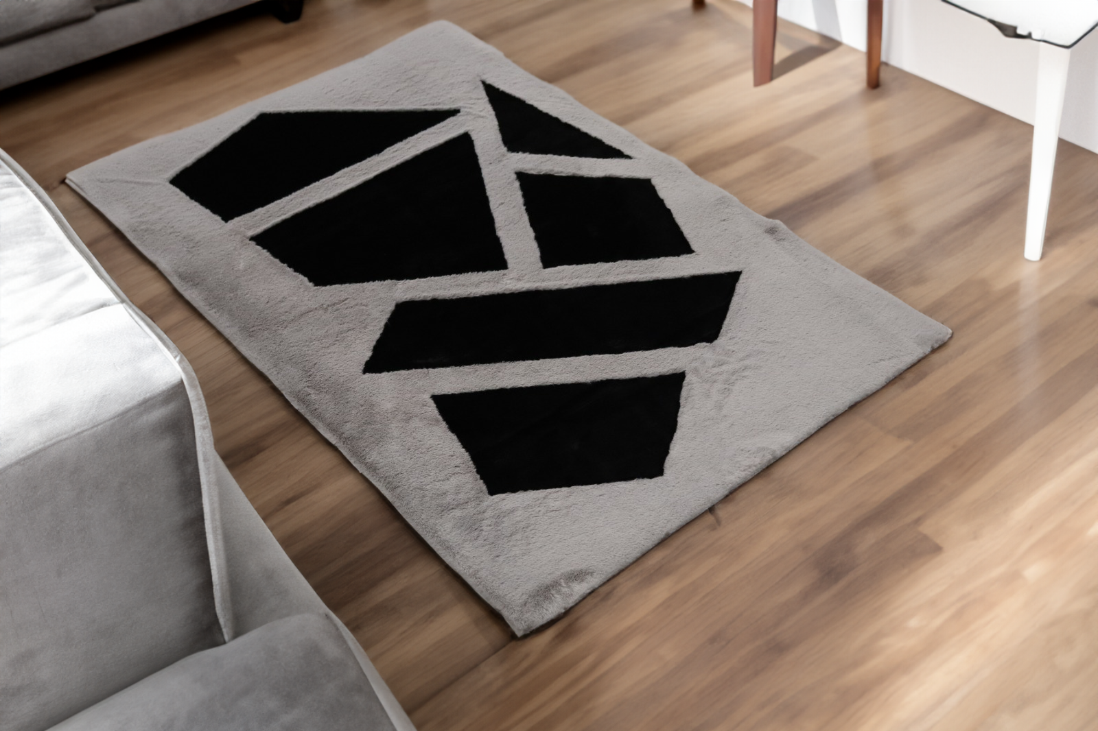 Luxury Black Gray Bedroom Plush Rug