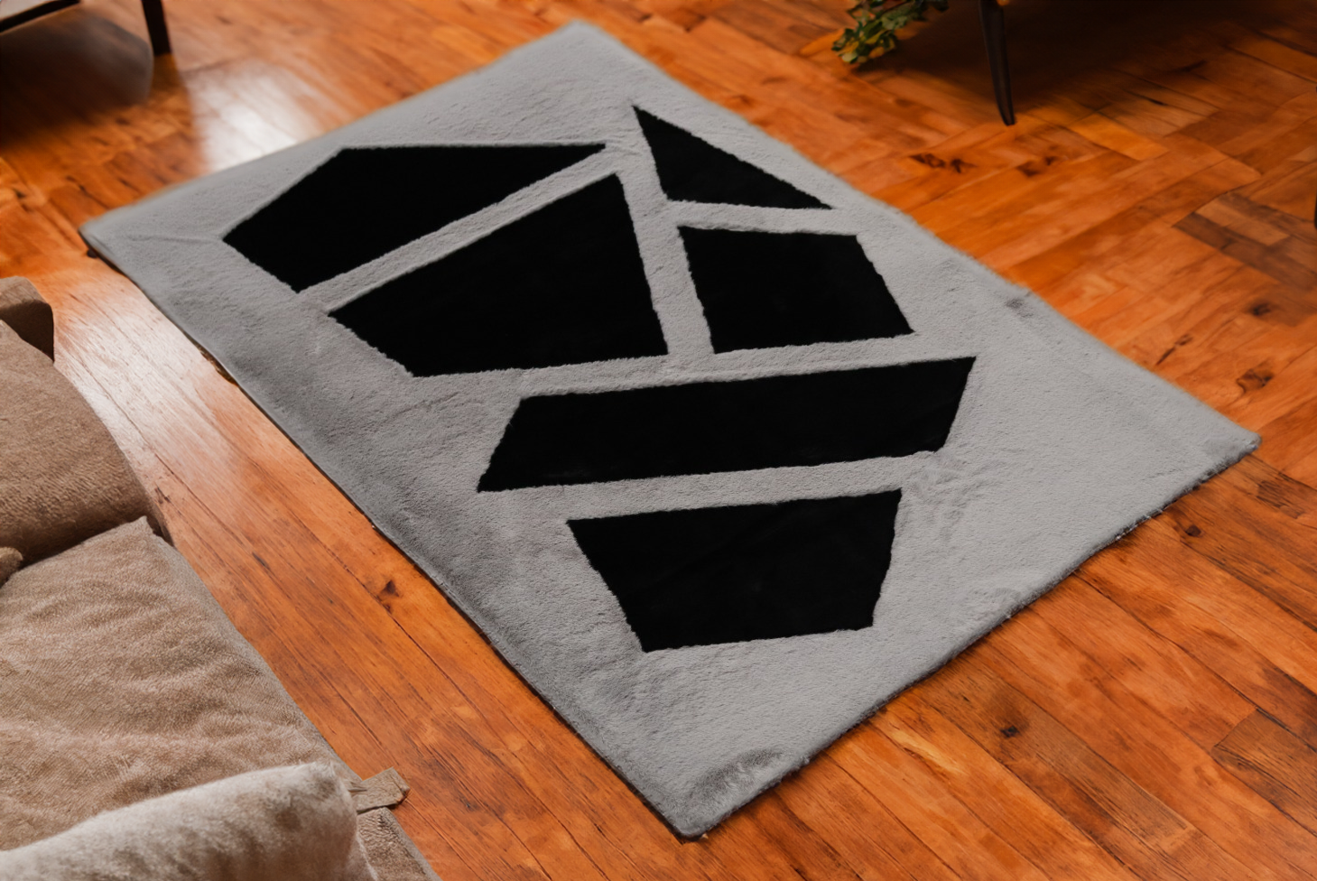 Luxury Black Gray Bedroom Plush Rug