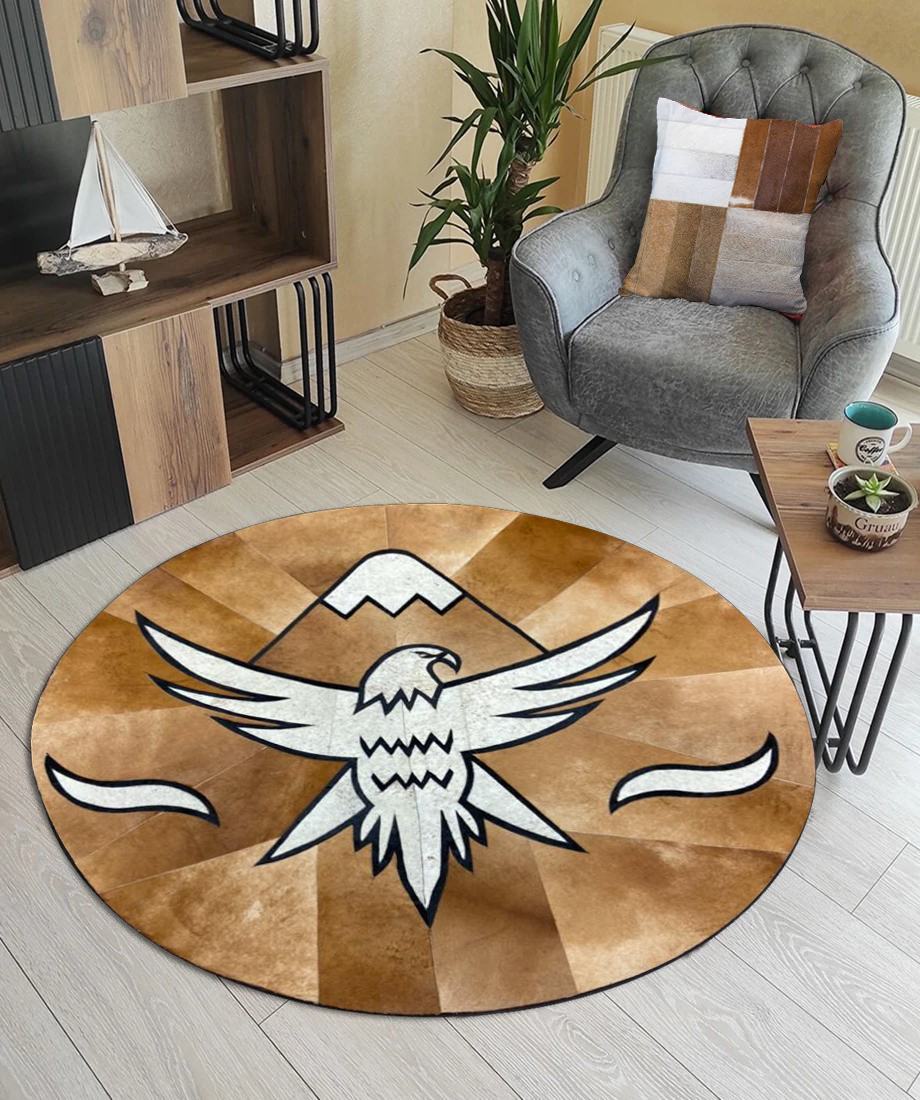 Round Cowhide Rug with Eagle Figure