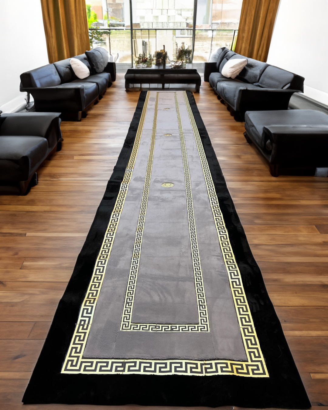 Runner Gray Black Gold Plush Rug