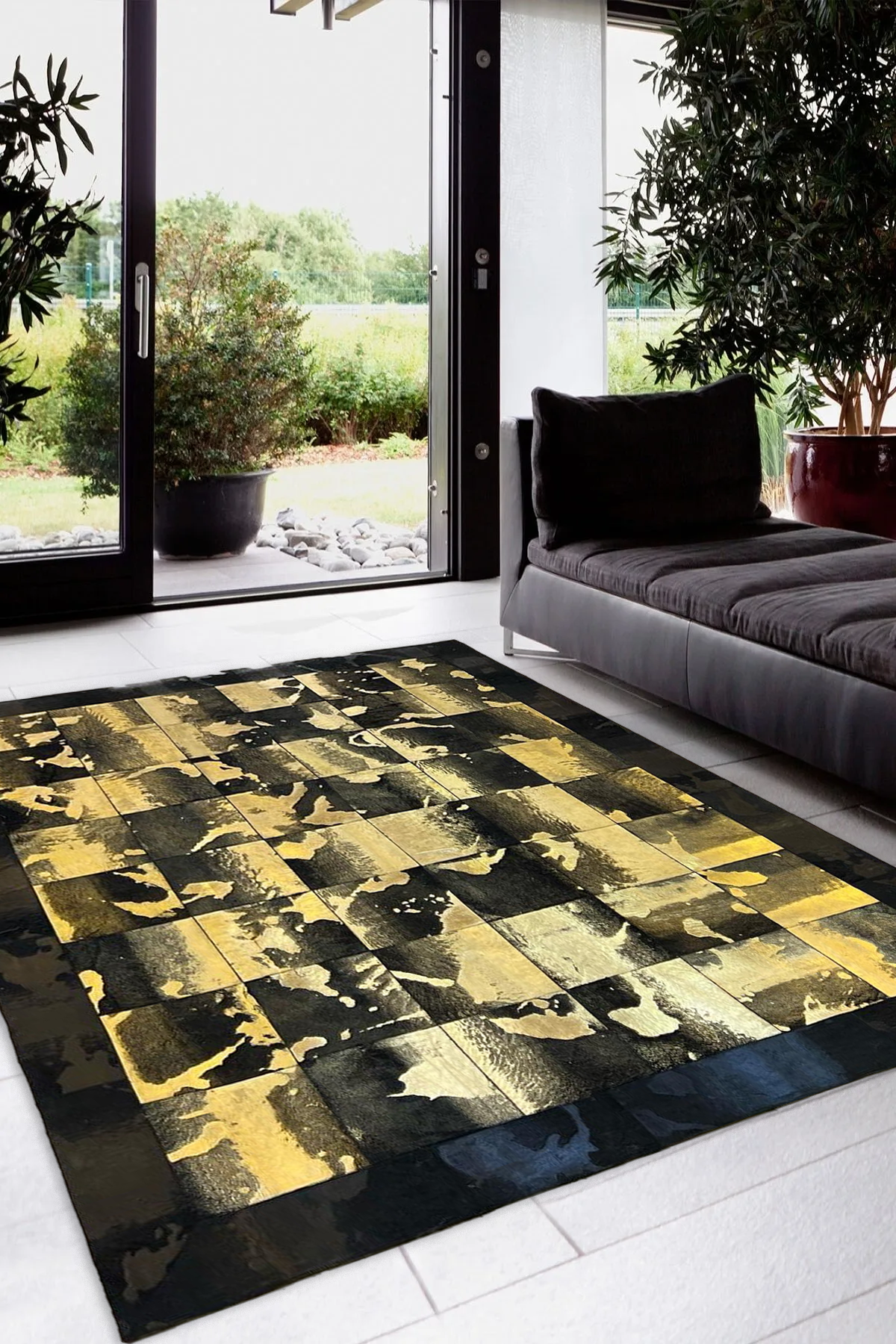 Gold -Black Cowhide Square Rug